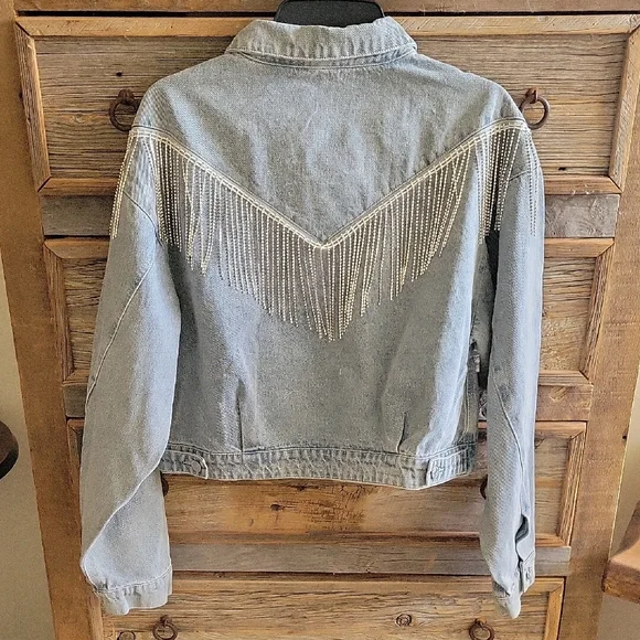 Forever 21 Blue Jean Jacket with Silver Fringe - Picture 4 of 14